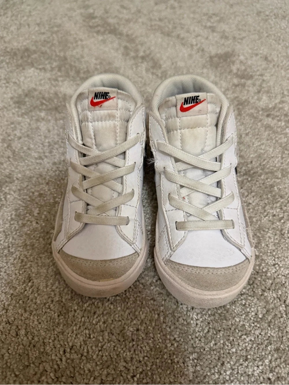 Nike Kids White and Black Mid-Top Sneakers with Red Logo